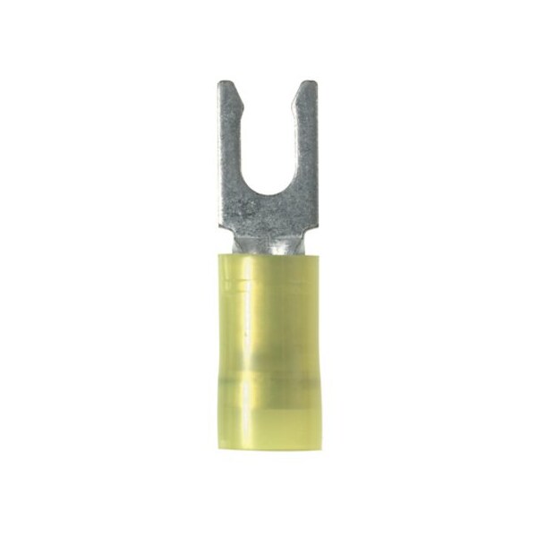 Fork Terminal, #6 Stud Size, 10 AWG, Nylon Insulated, Yellow, 500 PK